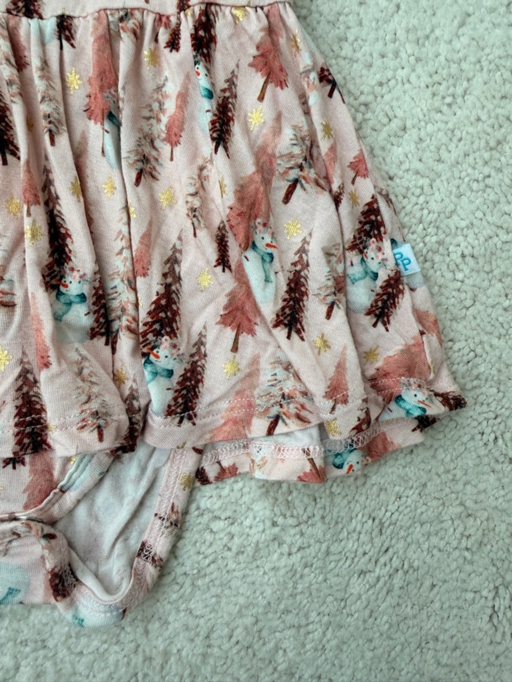 Posh Peanut Pink Christmas Tree Print & Gold Foil Long Sleeve Twirl Bodysuit - Picture 6 of 13